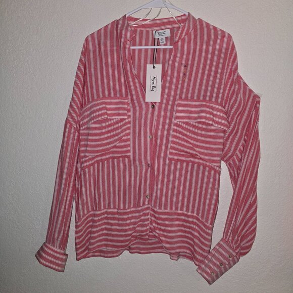 Myra Bag sz Med lt red striped NWT oversized Shirt - Picture 1 of 3